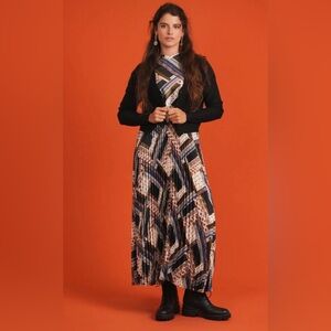 Noni Pleated Maxi Dress Patchwork Print Elastic Waist Small Tall